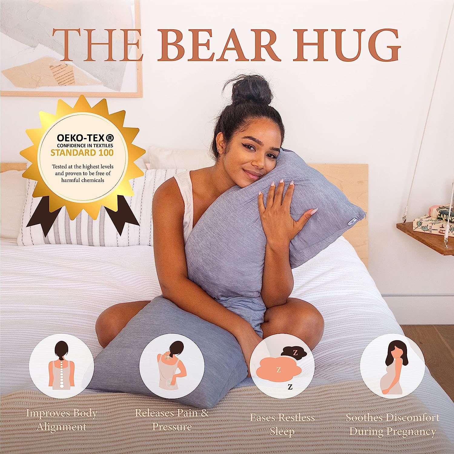 PharMeDoc Crescent Pregnancy Pillows - Body Pillow for Adults - Side Sleeper – Maternity and Nursing Pillow Breast Feeding - Pregnancy Must Haves - Dark Grey Cooling Cover - Image 2